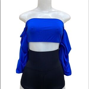 Blue Off Shoulder Crop Top Size S